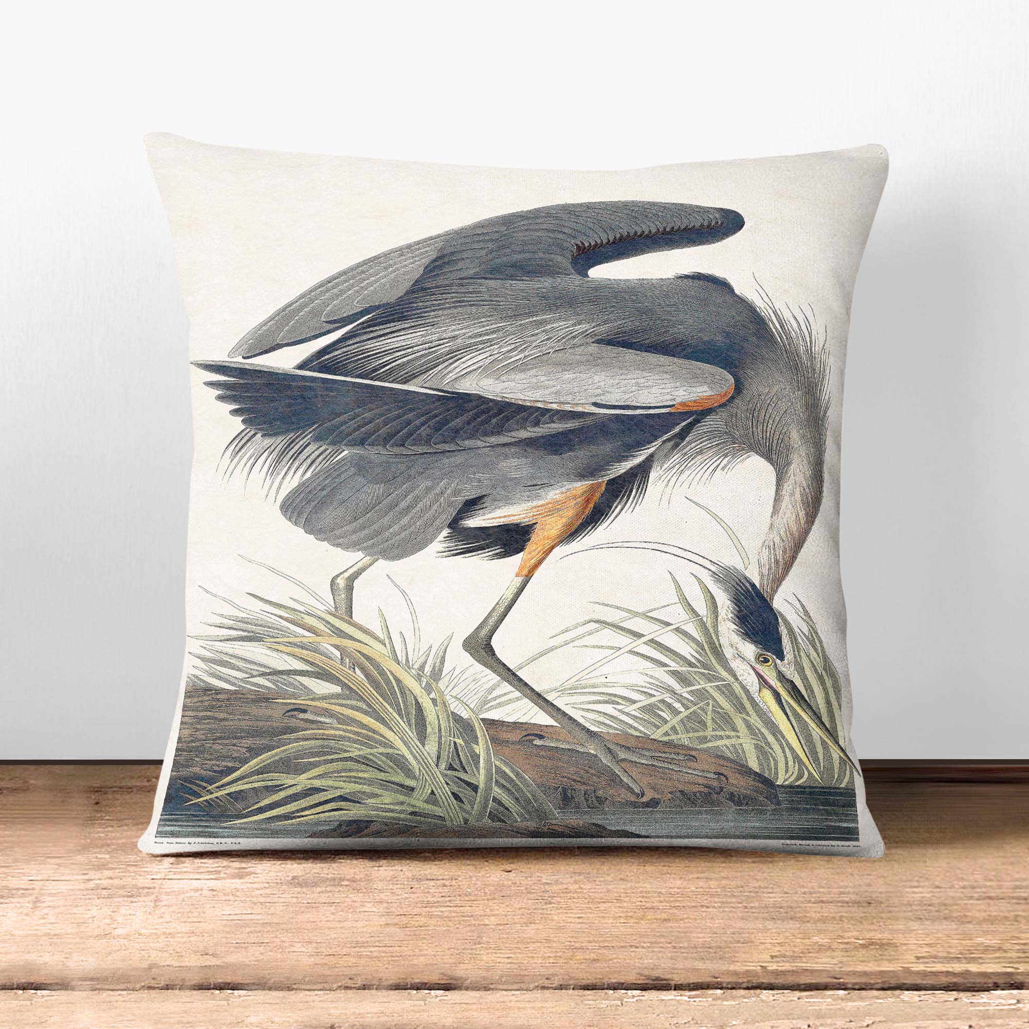 Plump Cushion Great Blue Heron Landscape Bird John James Audubon Scatter Pillow - Picture 5 of 12