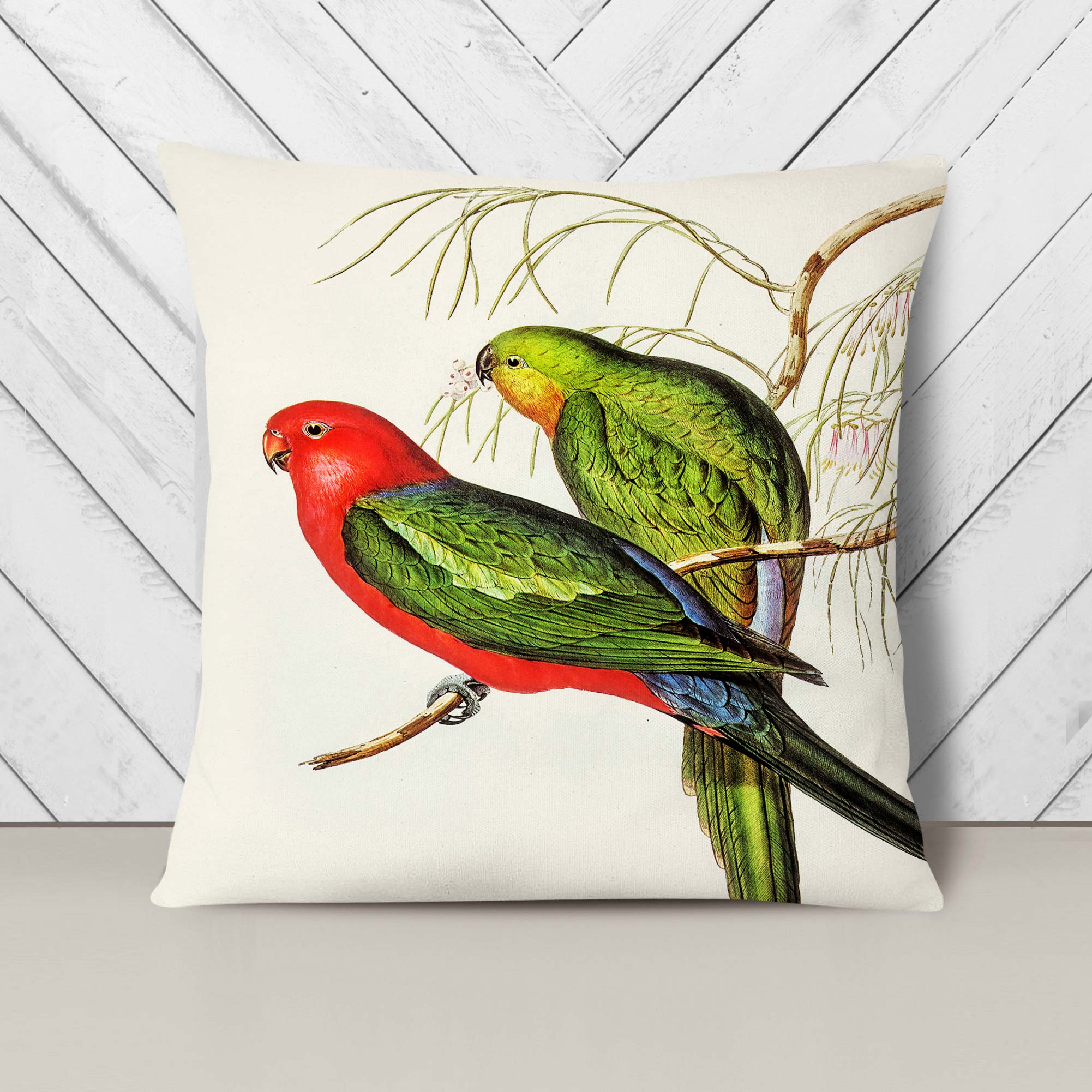 Plump Cushion King Lory Parrot Flowers Bird Elizabeth Gould Scatter Throw Pillow - Picture 5 of 12