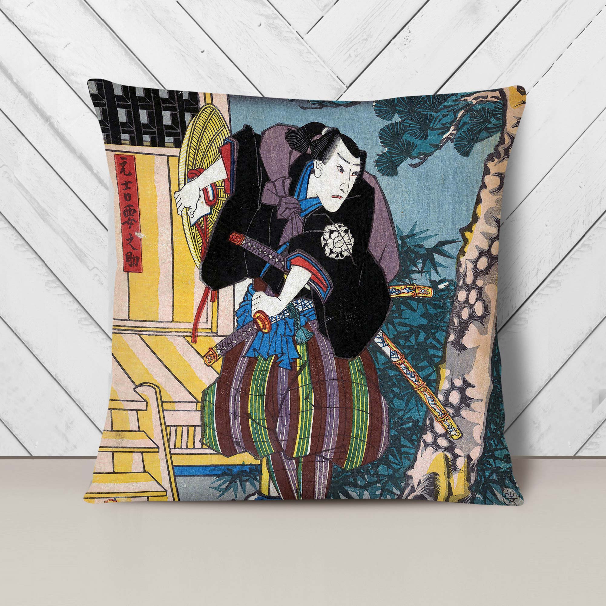 Plump Cushion Man with Two Samurai Swords Utagawa Kunisada Scatter Throw Pillow - Picture 3 of 10