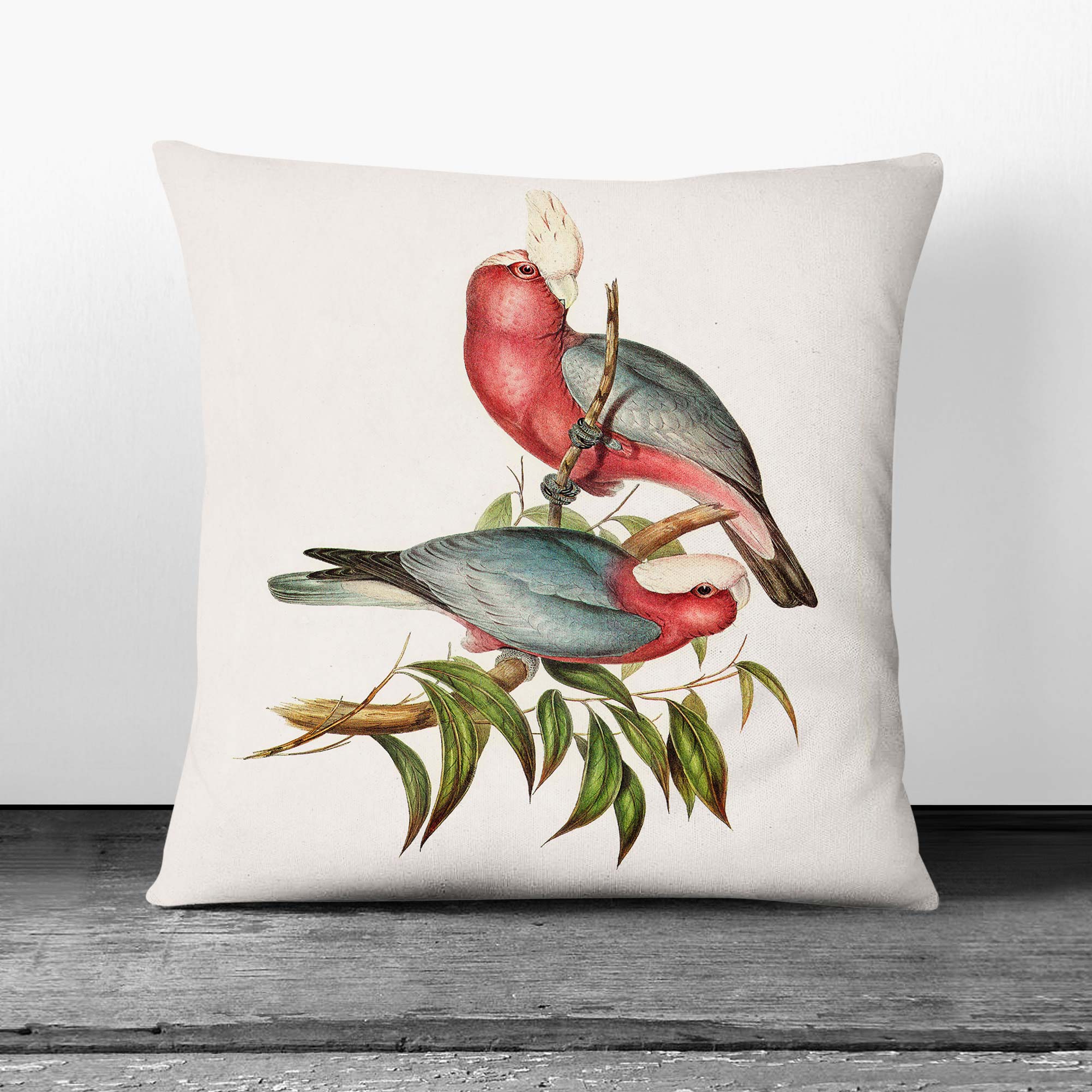 Plump Cushion Rose-breasted Cockatoos Bird Elizabeth Gould Scatter Throw Pillow - Picture 5 of 12