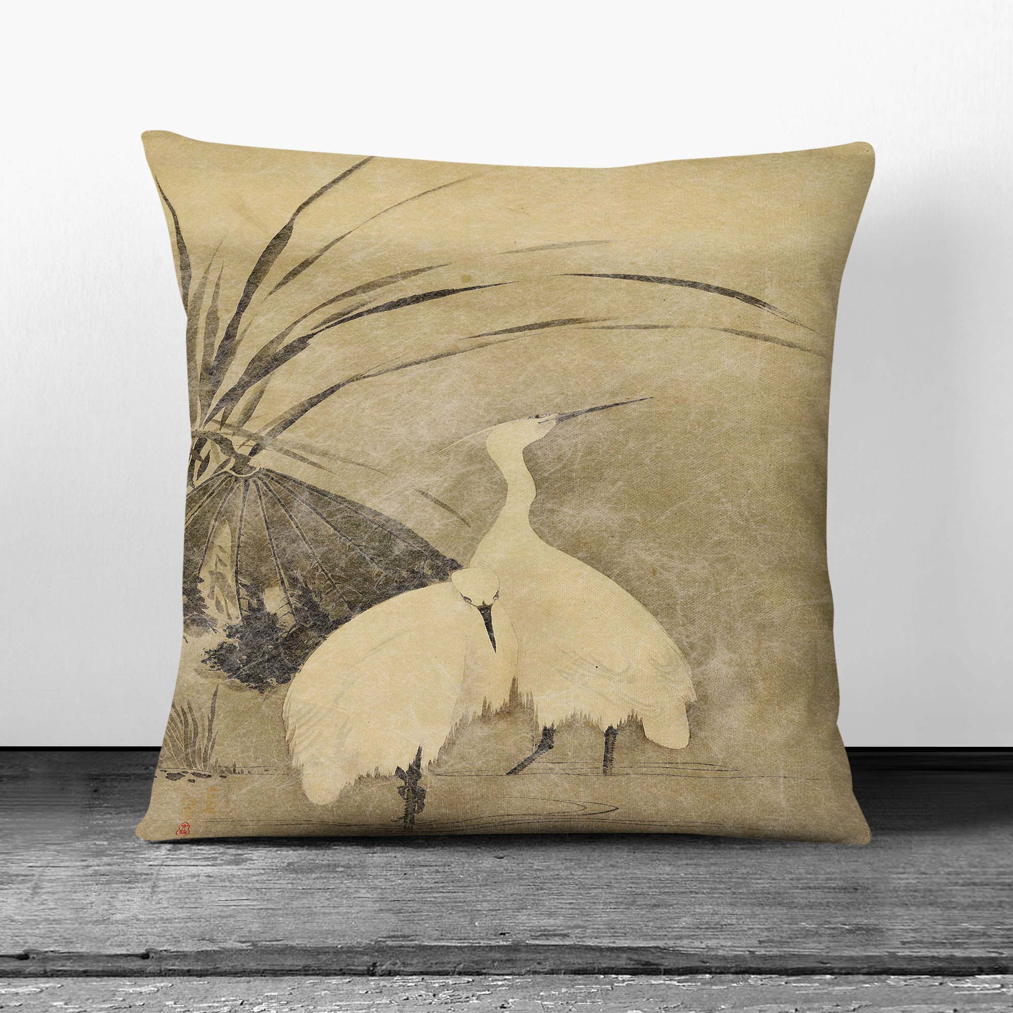 Plump Cushion Two Egrets Animal Asian Bird Sakai Hoitsu Scatter Throw Pillow - Picture 5 of 12