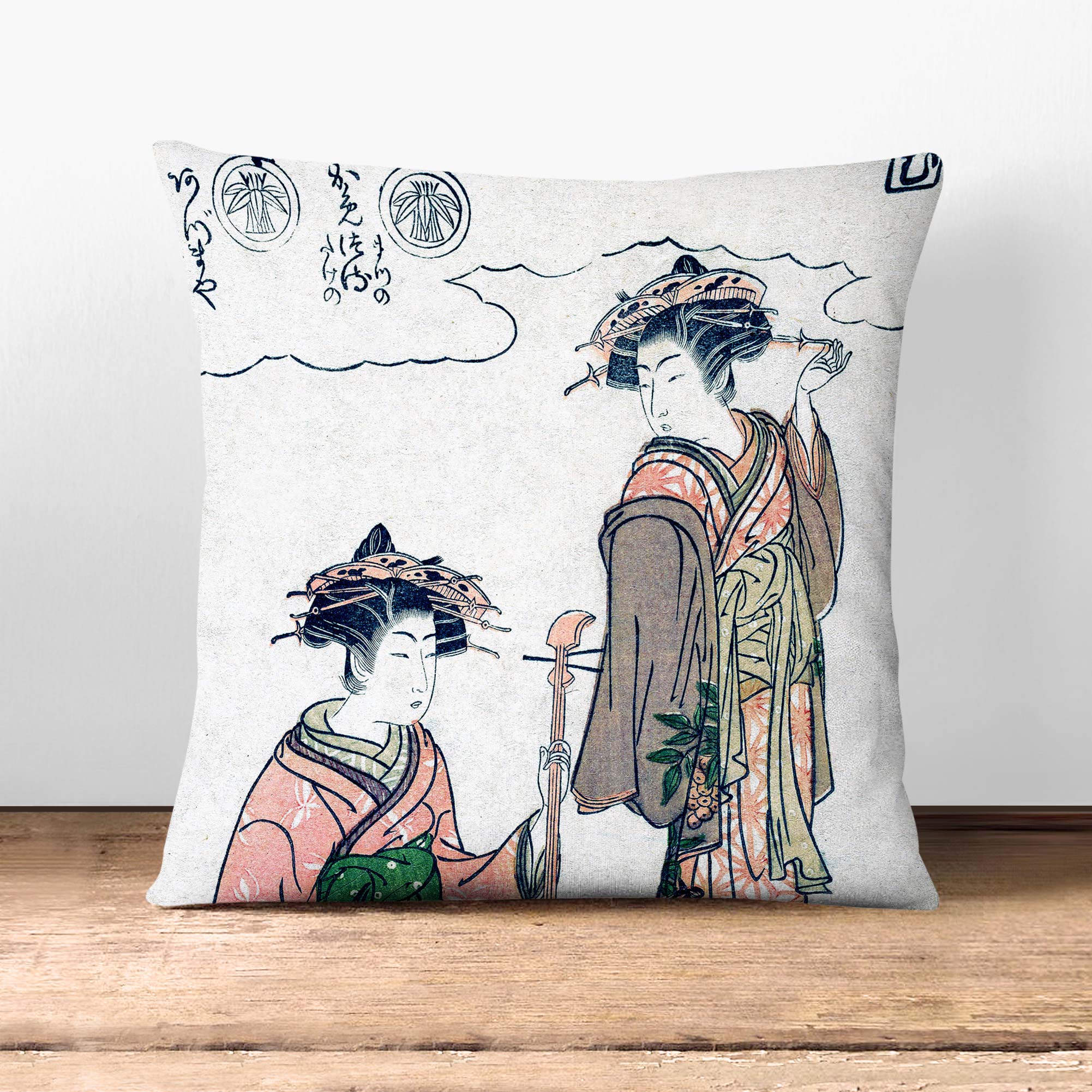 Plump Cushion Two Geisha Isoda Koryusai Soft Scatter Throw Pillow Cover Filled - Picture 3 of 10