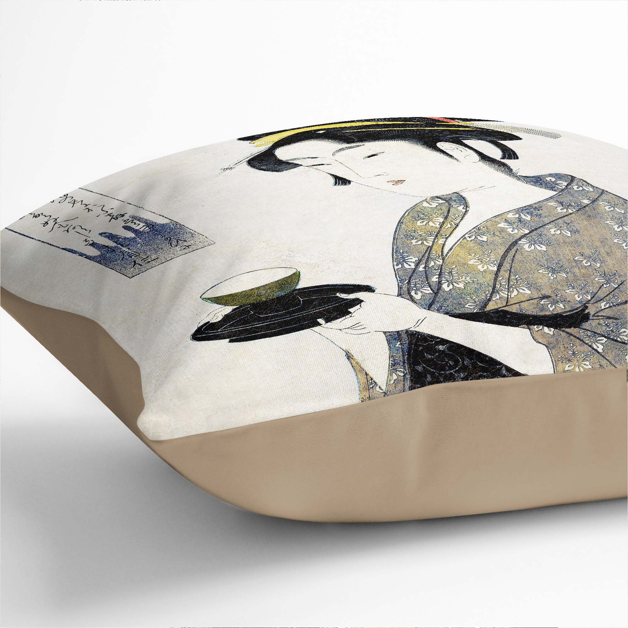 Plump Cushion Serving Tea Kitagawa Utamaro Scatter Throw Pillow Cover Filled - Picture 6 of 10