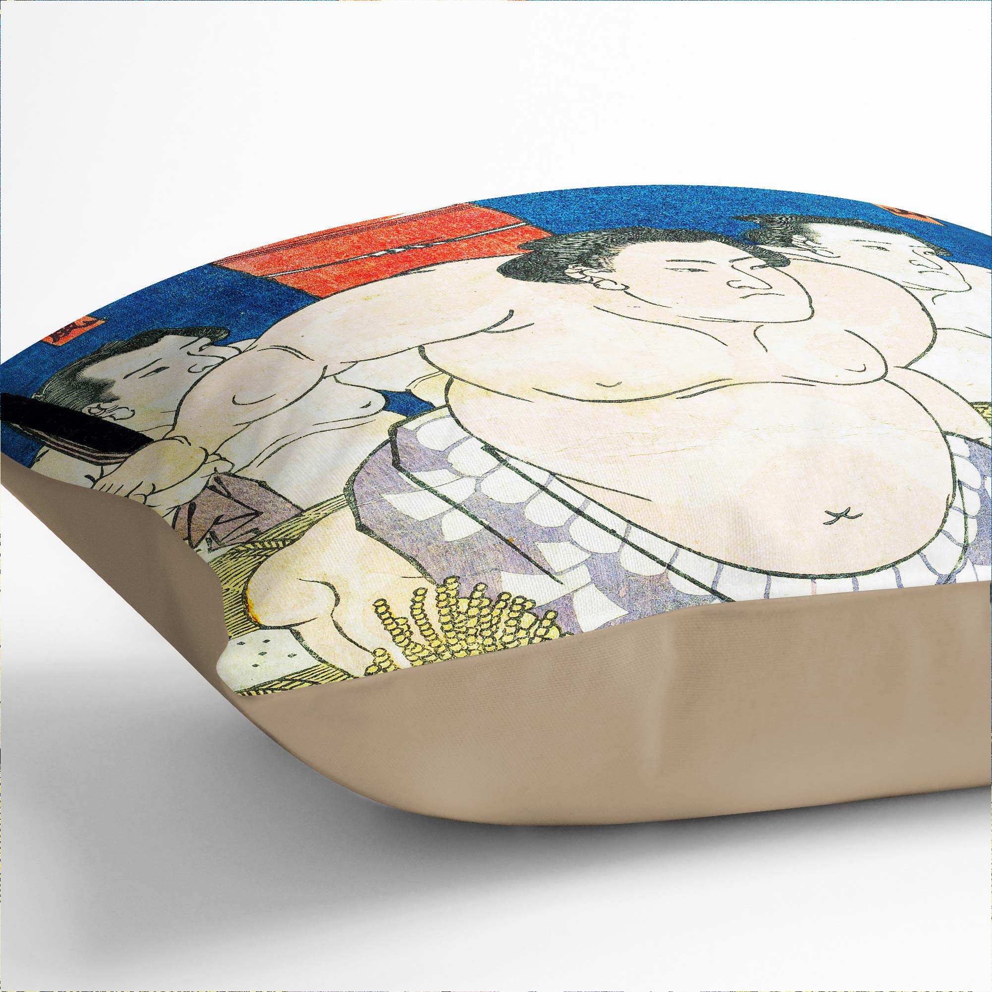 Plump Cushion Three Sumo Wrestlers Utagawa Kunisada Scatter Throw Pillow Cover - Picture 6 of 10