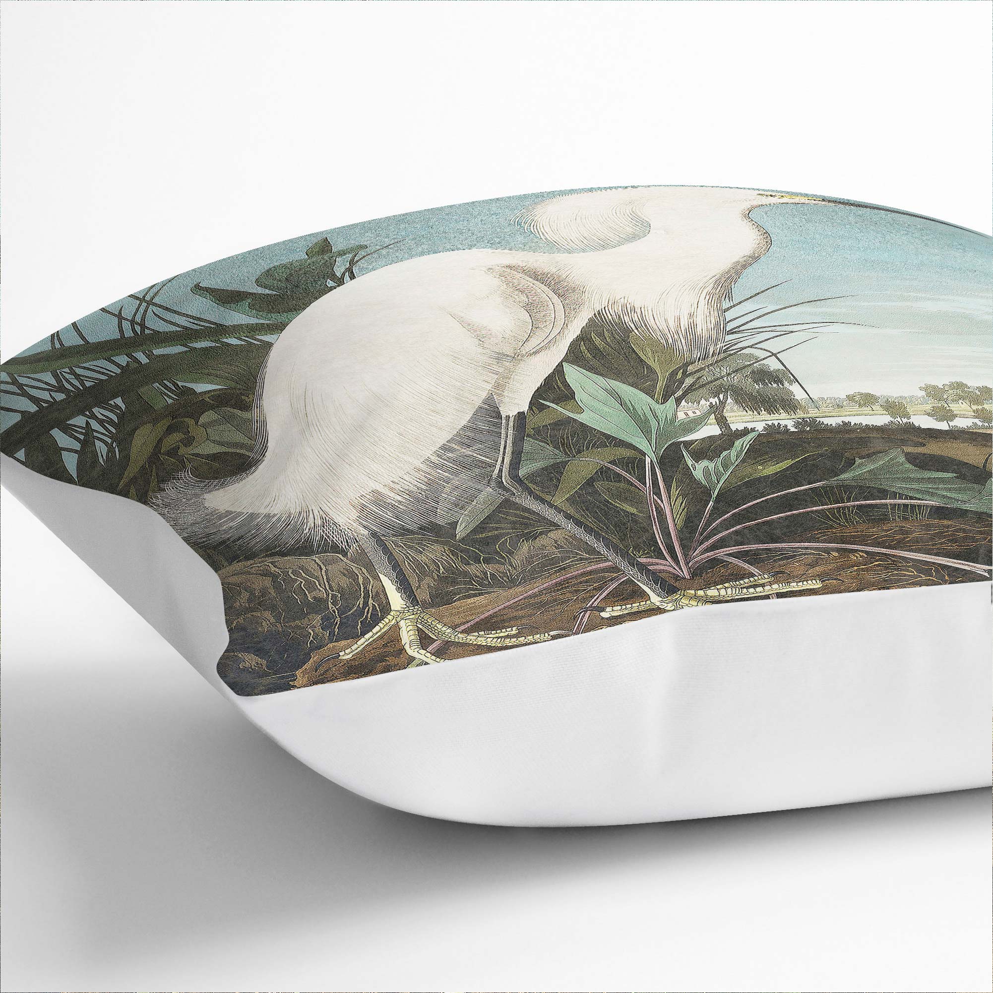 Plump Cushion Snowy Heron Flowers Bird John James Audubon Scatter Throw Pillow - Picture 6 of 12