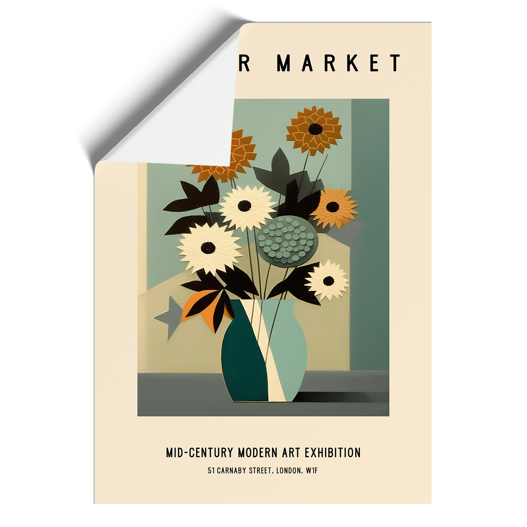 Mid Century Blumenmarkt Nr. 5 Ausstellung gerahmt Wandkunst Druck Bild groß - Bild 8 von 8