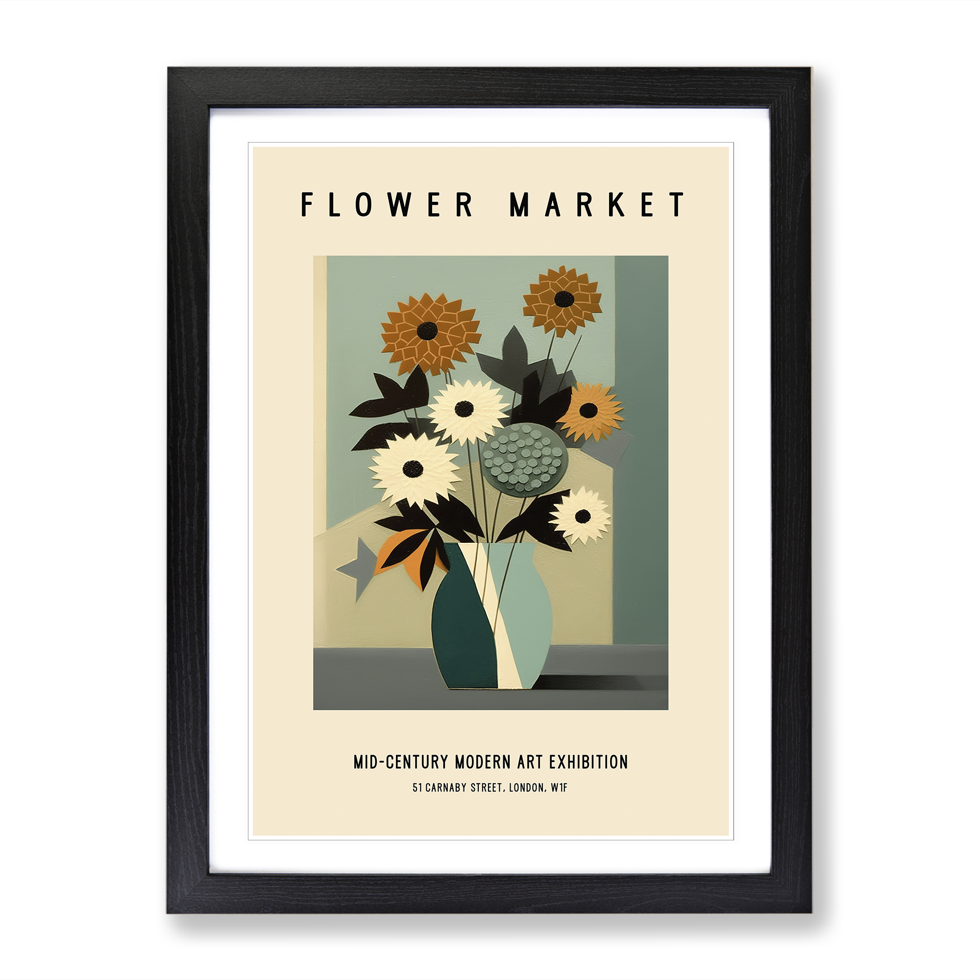 Mid Century Blumenmarkt Nr. 5 Ausstellung gerahmt Wandkunst Druck Bild groß - Bild 5 von 8