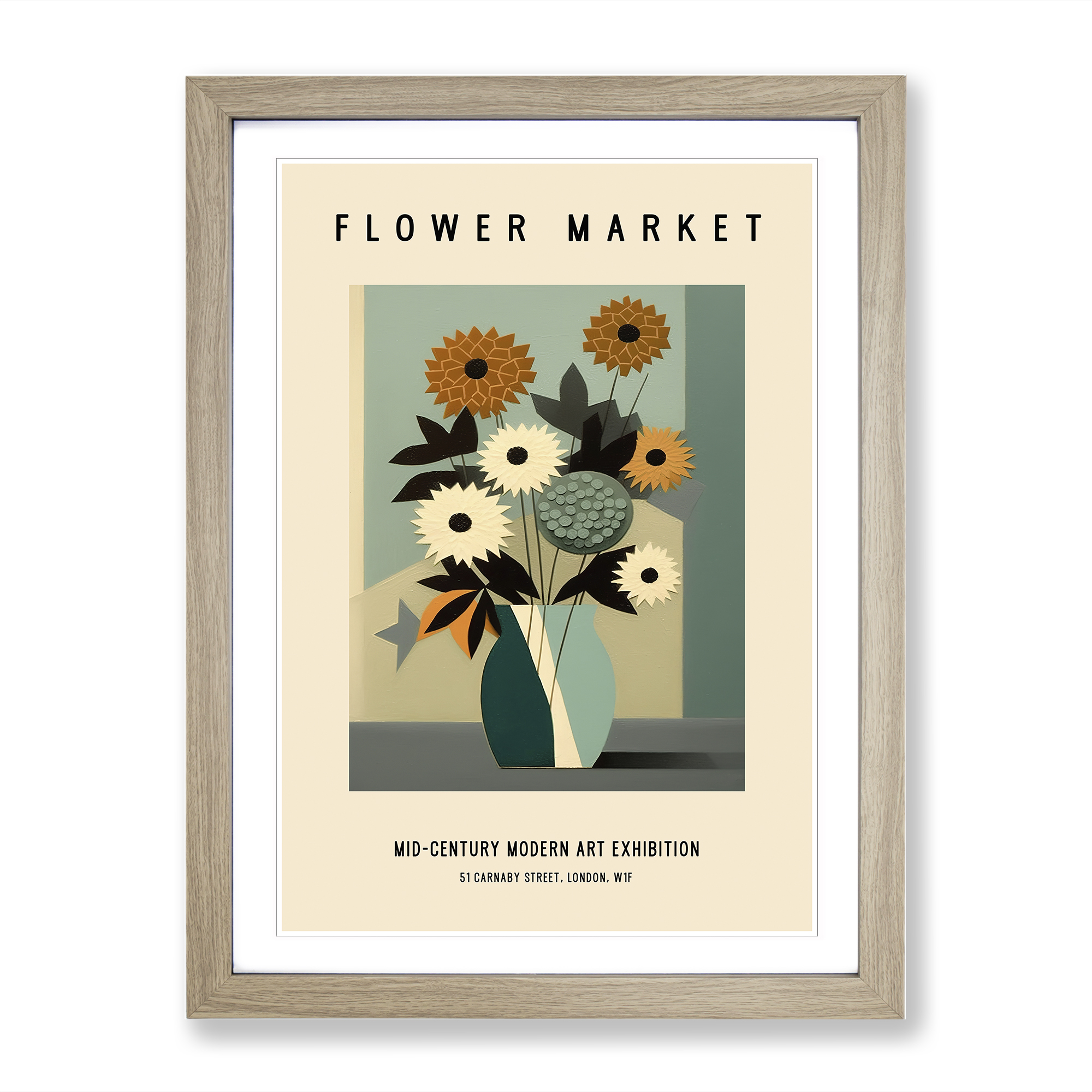 Mid Century Blumenmarkt Nr. 5 Ausstellung gerahmt Wandkunst Druck Bild groß - Bild 6 von 8