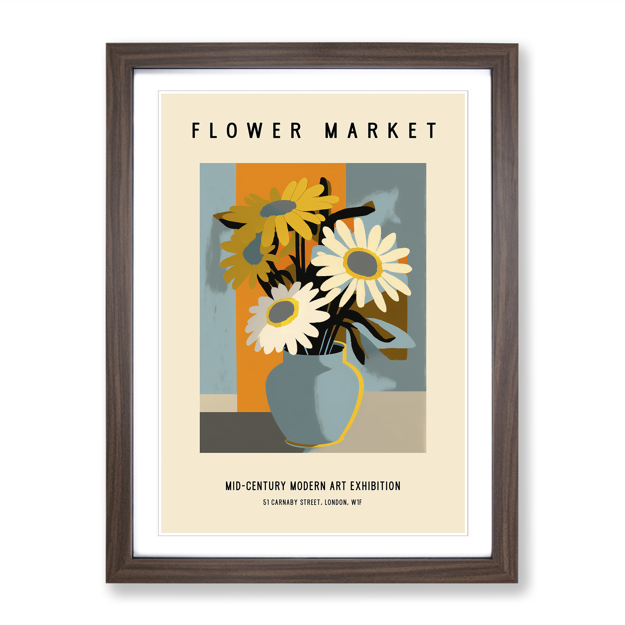 Mid Century Blumenmarkt Ausstellung Nr.3 Wandbild Druck gerahmtes Bild Poster - Bild 7 von 8