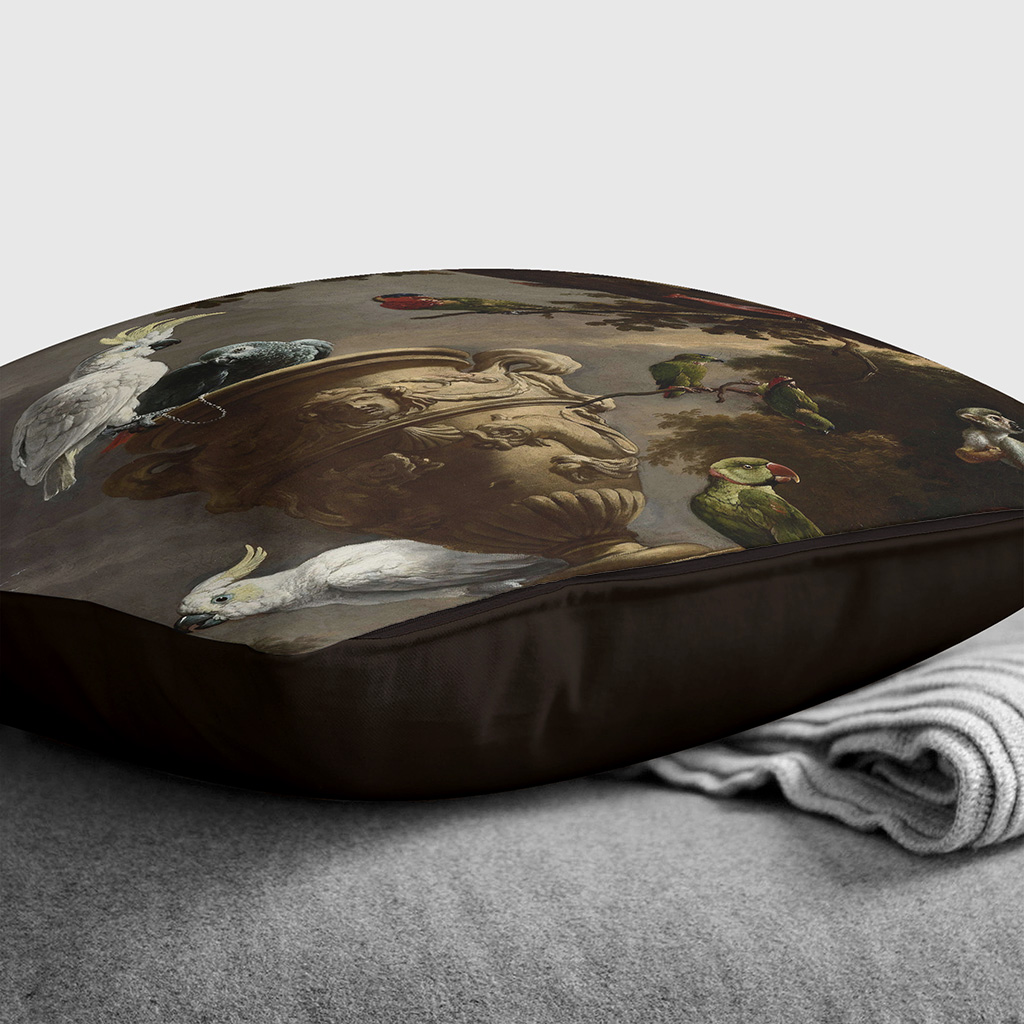 Plump Cushion Melchior d'Hondecoeter Monkeys and Birds Scatter Throw Pillow - Picture 11 of 13