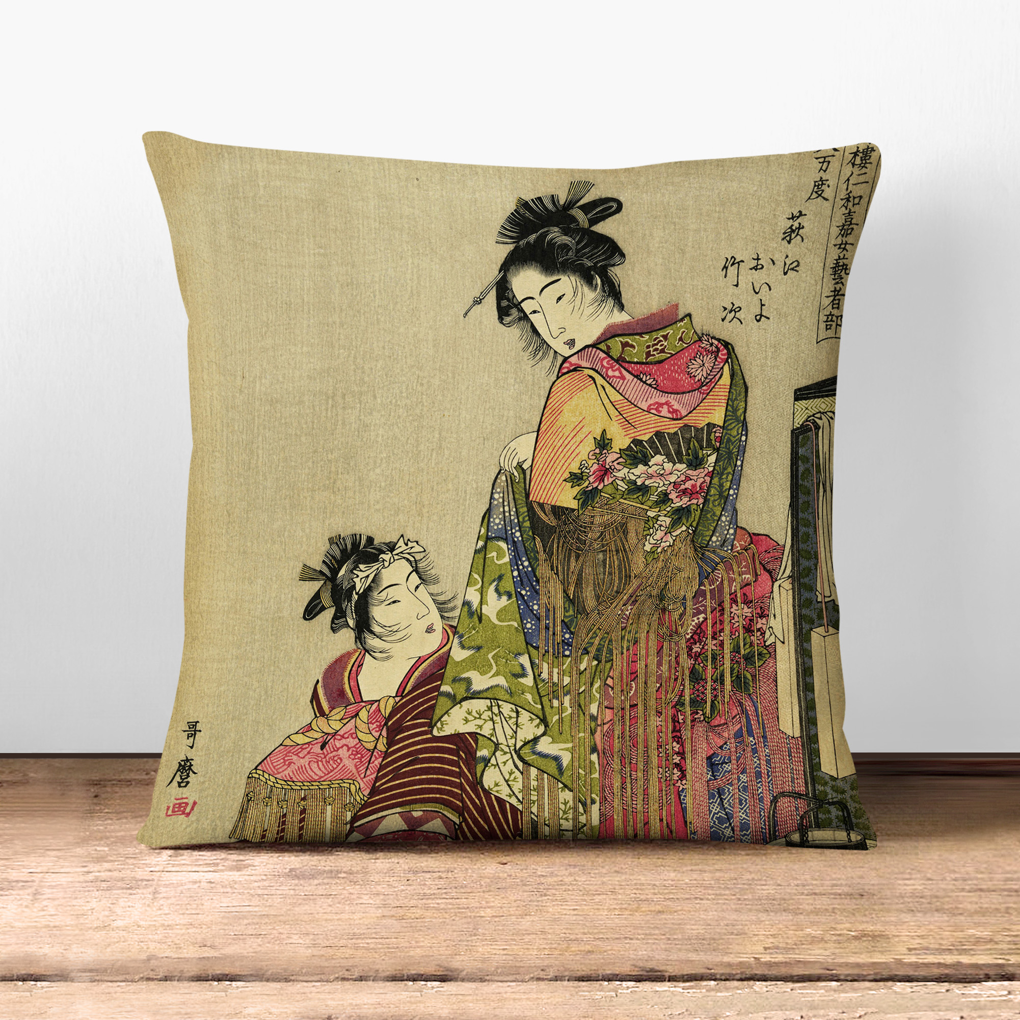 Plump Cushion Kitagawa Utamaro Vintage Japanese Oriental (13) Throw Pillow - Picture 6 of 13