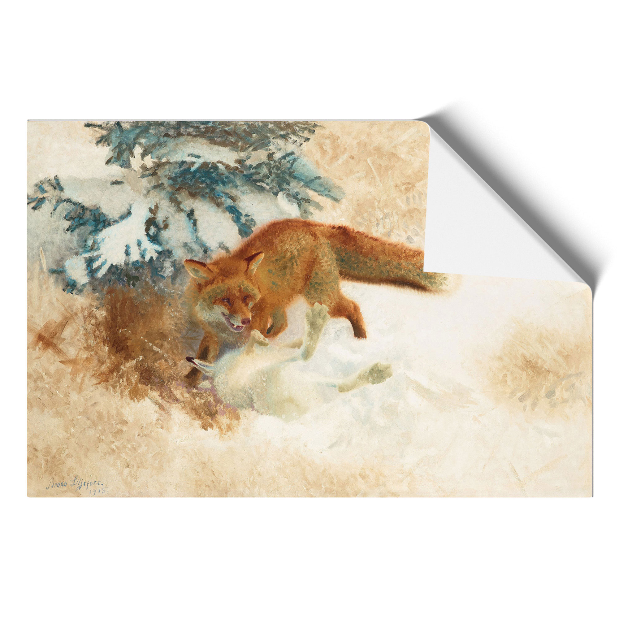Fox With White Hare By Bruno Liljefors Wall Art Print Framed Picture Poster - Picture 9 of 9
