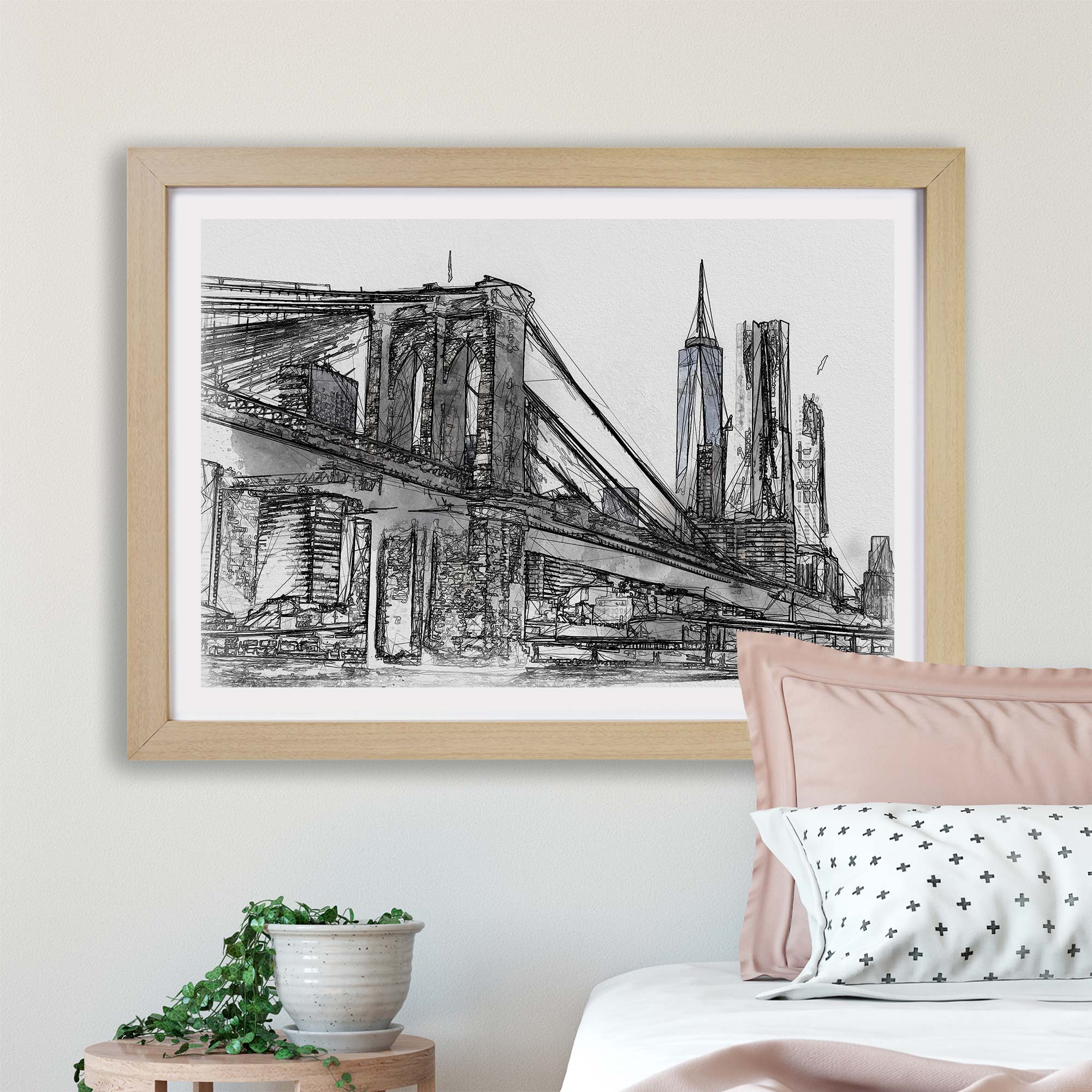 Brooklyn Bridge in New York in Abstract Wall Art Framed Print Picture ...