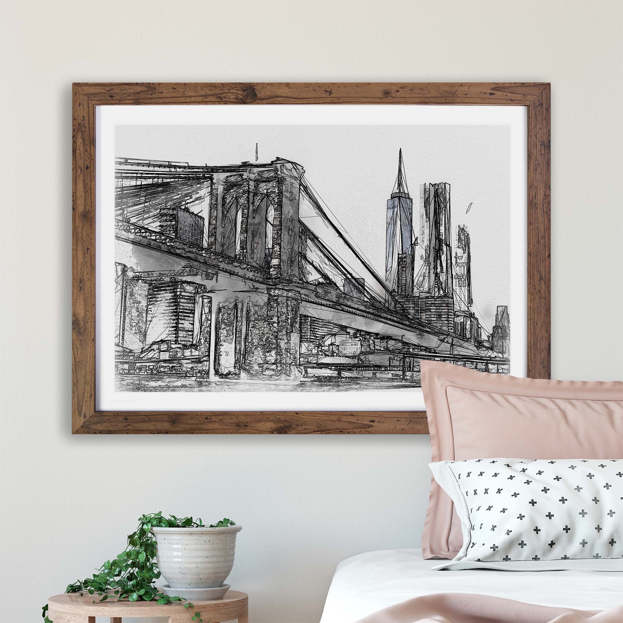 Brooklyn Bridge In New York In Abstract Skyline Wall Art Framed Picture ...