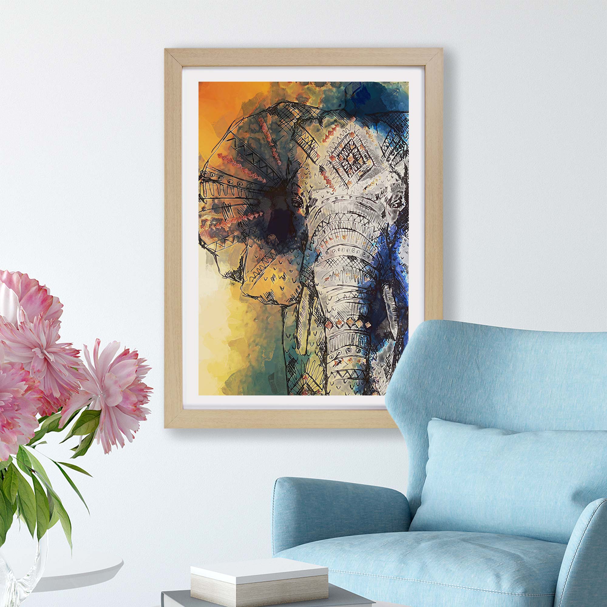 Indian Elephant in Abstract Animal Wall Art Framed Picture Print | eBay
