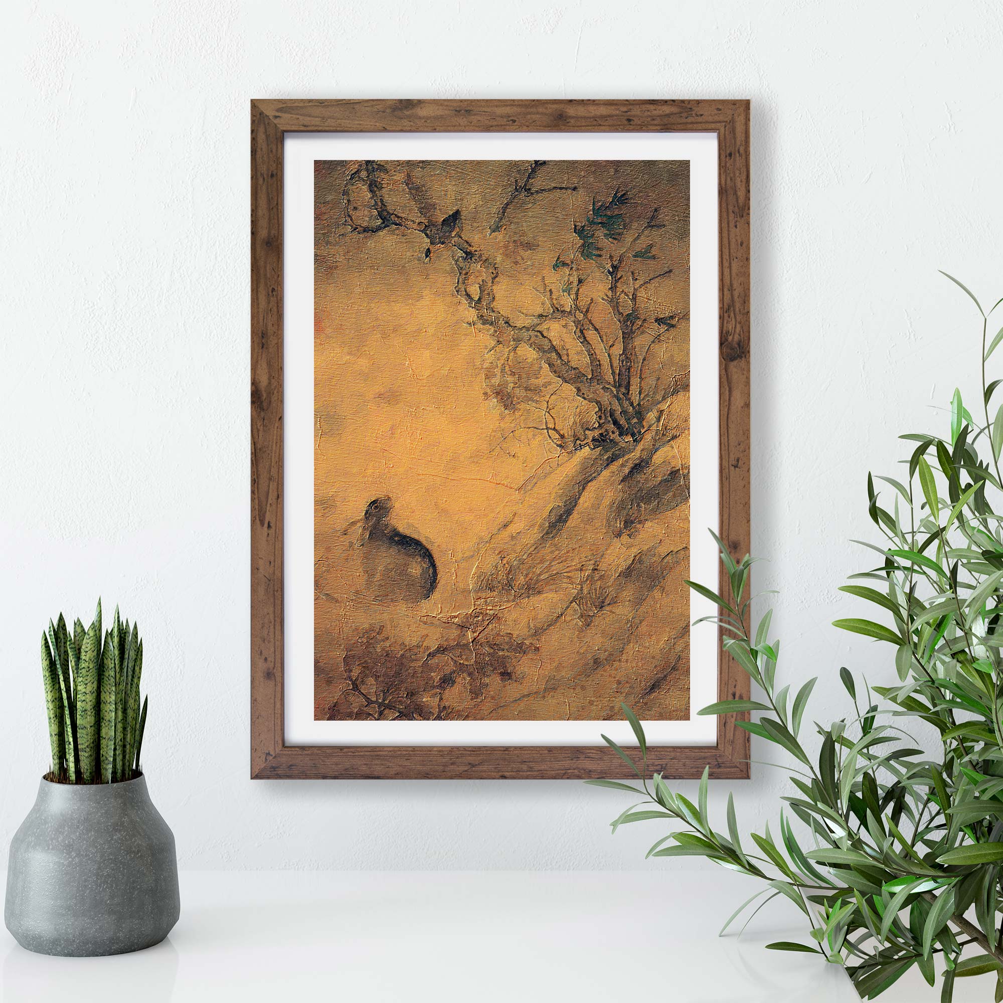 Magpies & Hare Flowers Floral Asian Bird Cui Bai Wall Art Framed ...