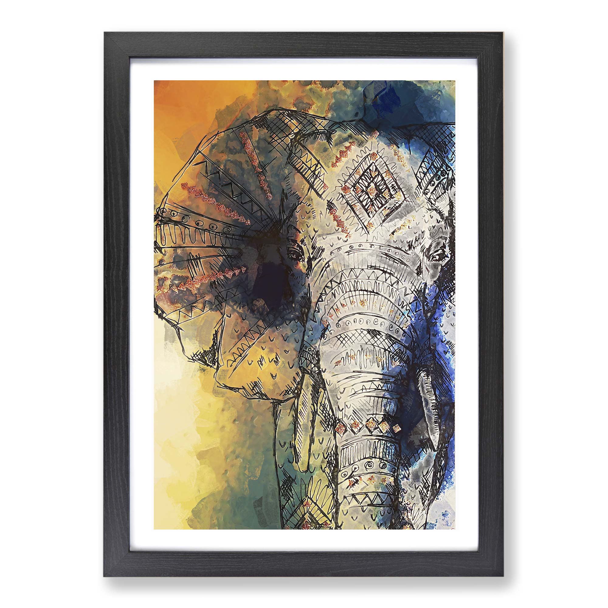 Indian Elephant in Abstract Animal Wall Art Framed Picture Print | eBay