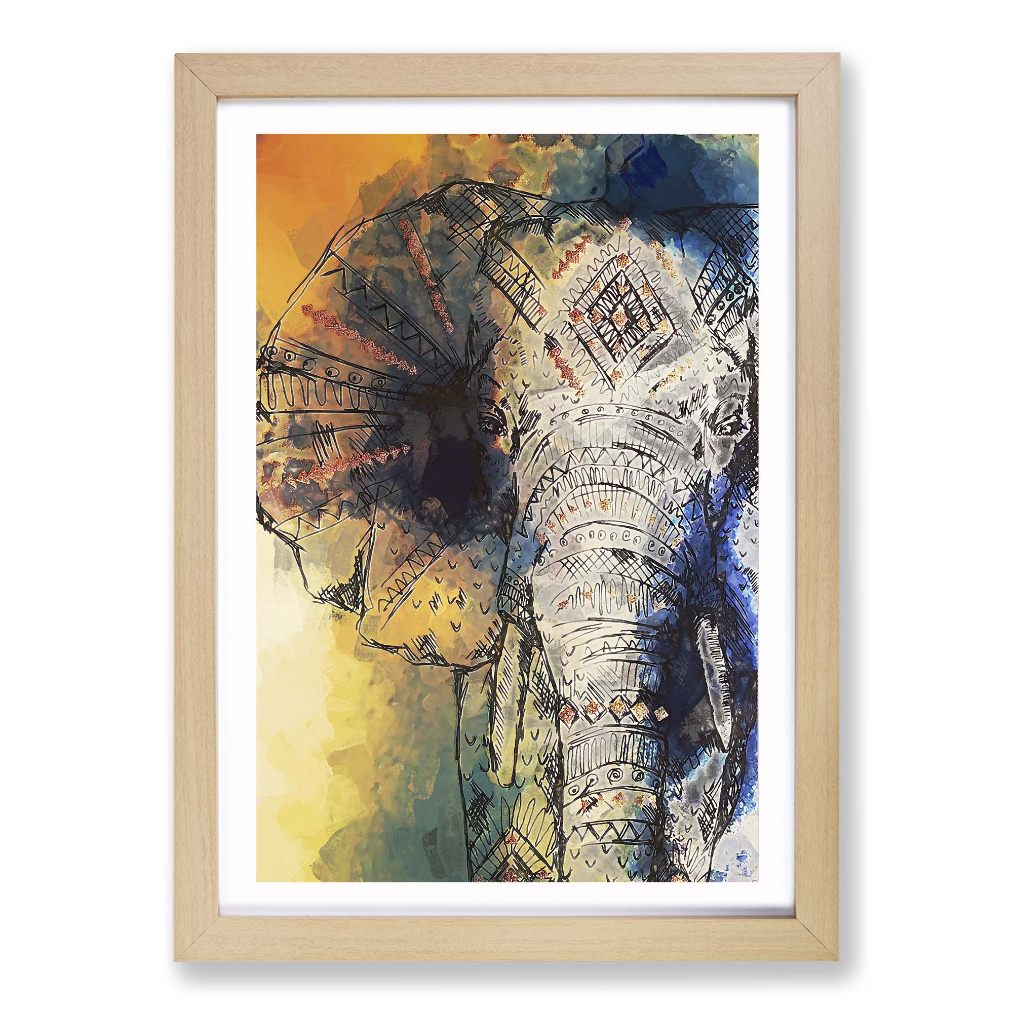 Indian Elephant in Abstract Animal Wall Art Framed Picture Print | eBay