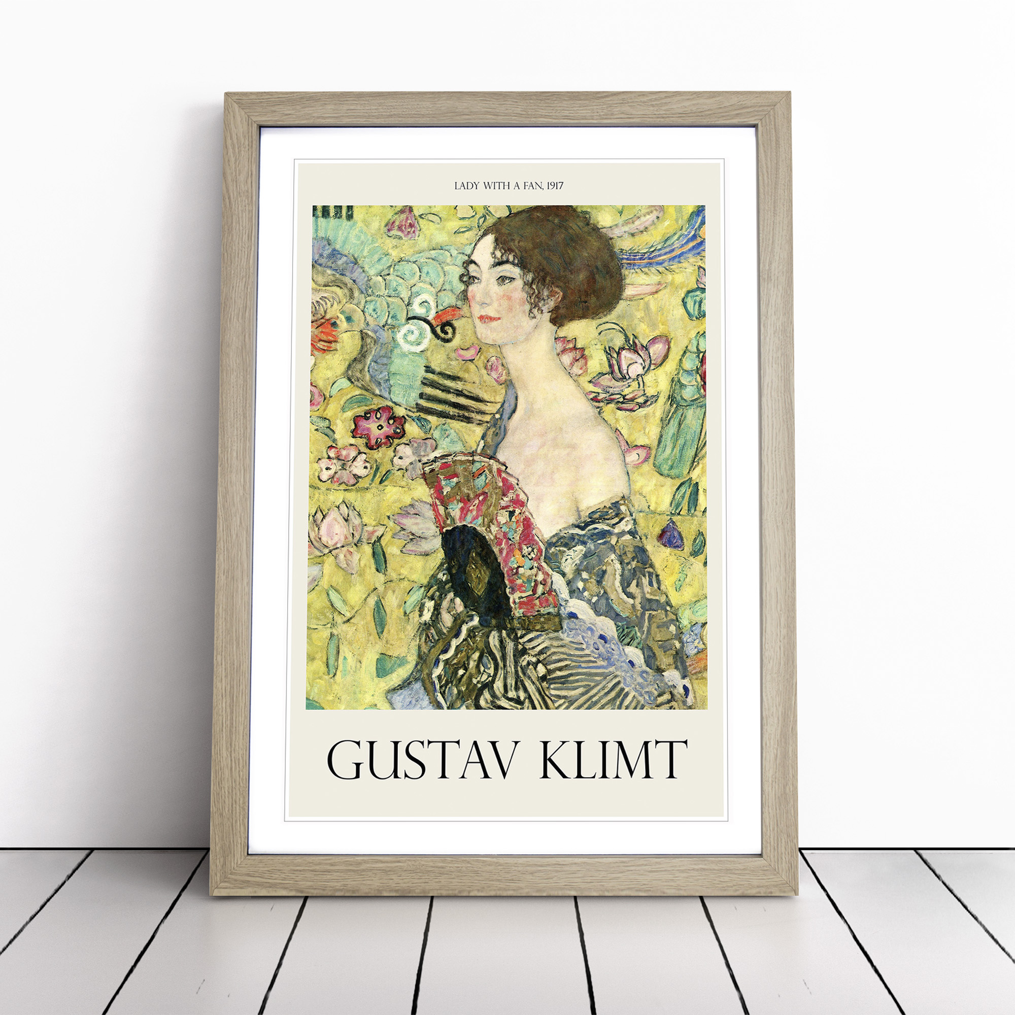 Lady With A Fan Print By Gustav Klimt Exhibition Framed Canvas Wall Art Print - Picture 7 of 9