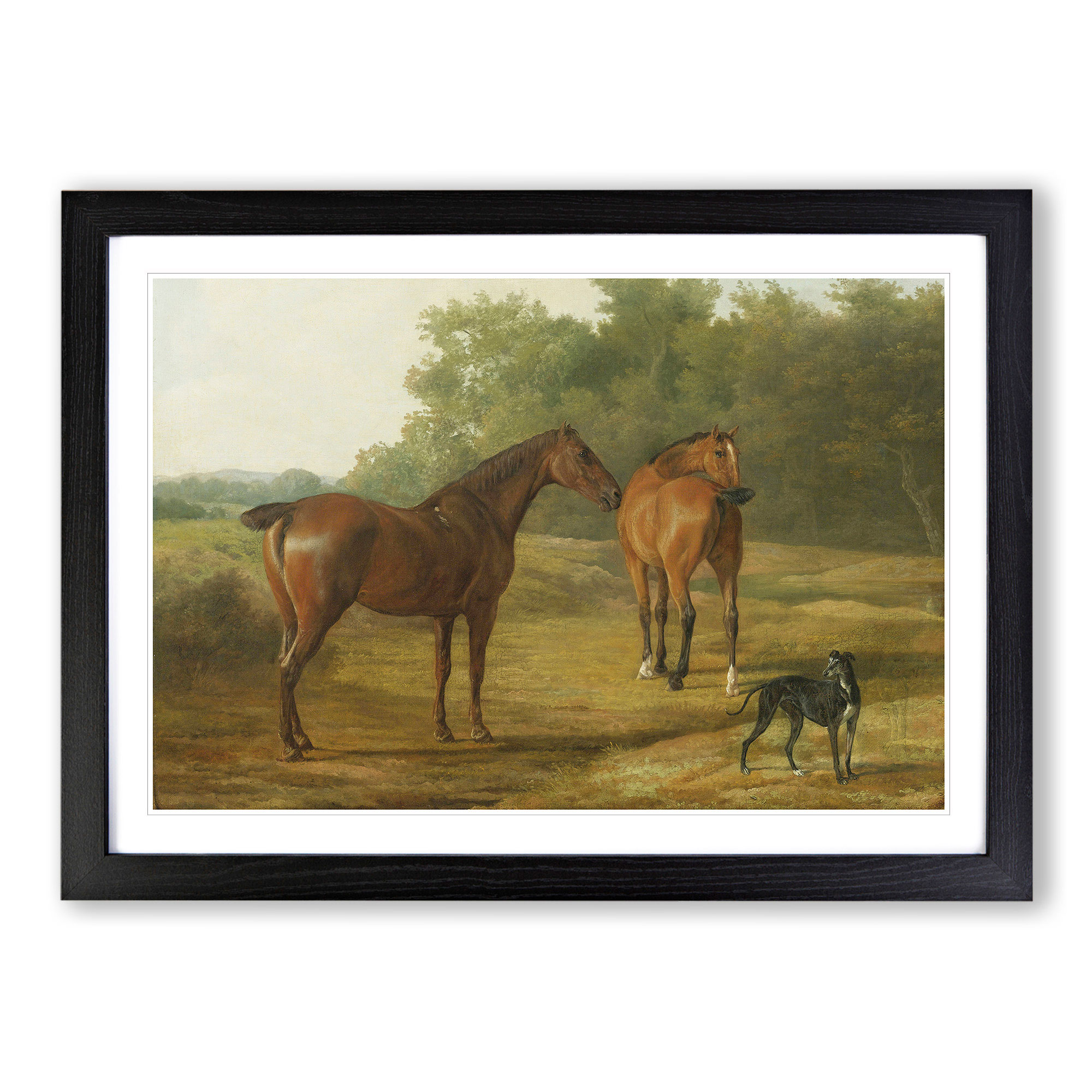 Horses And Hound By JacquesLaurent Agasse Wall Art Print Framed Canvas