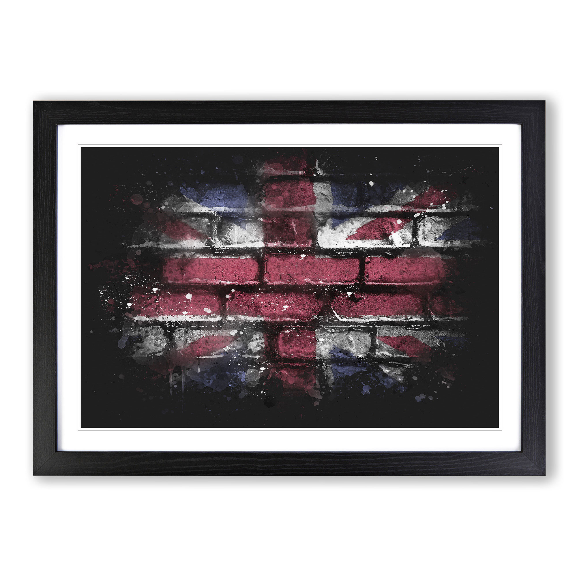 UNION JACK BRICK Wall Graffiti Paint Splash Wall Art Framed Print