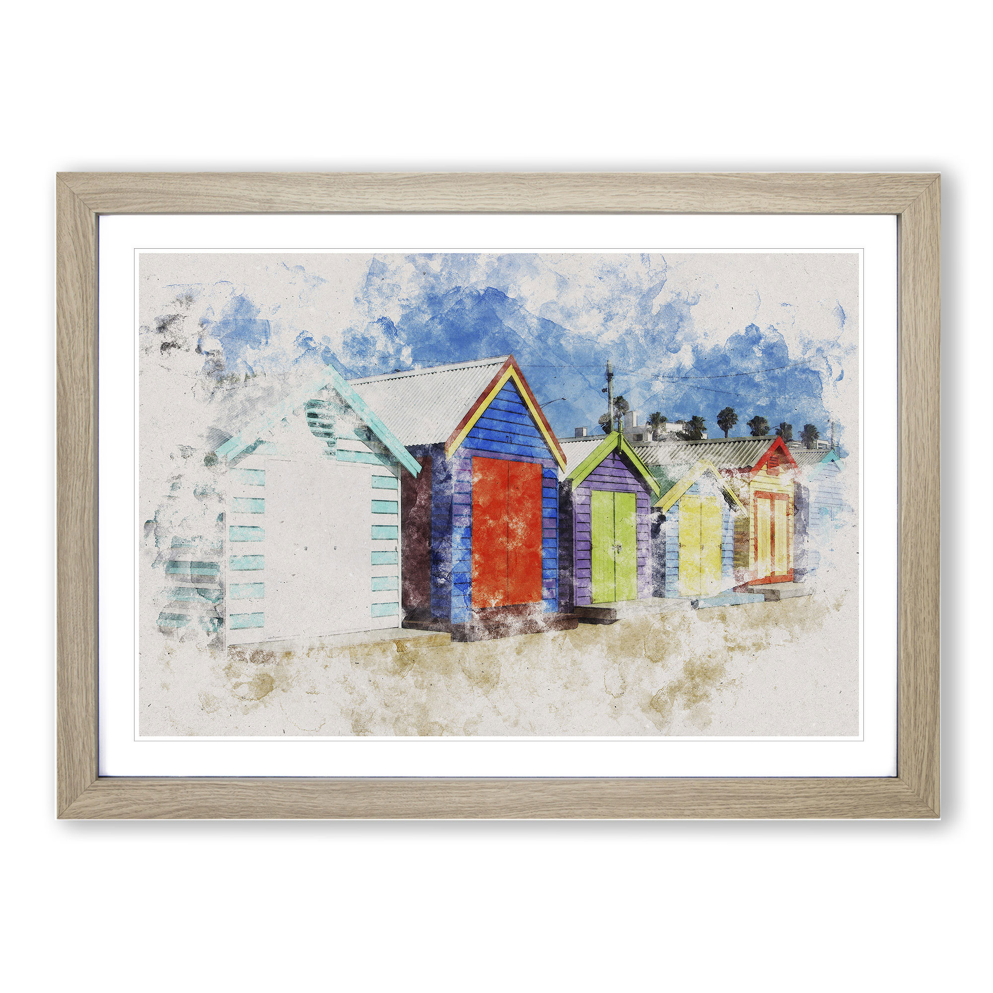 Colourful Beach Huts Wall Art Print Framed Canvas Picture Poster Decor