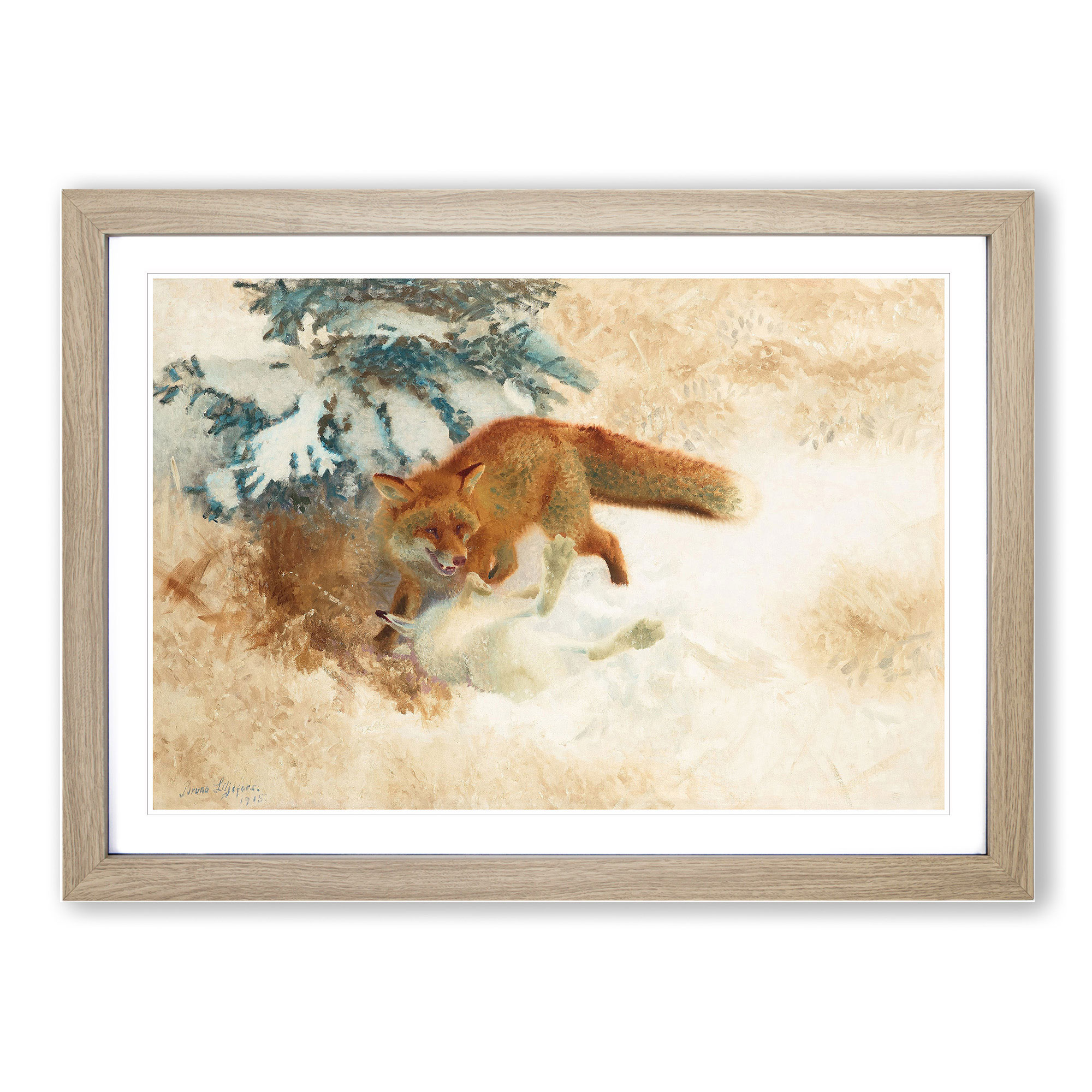 Fox With White Hare By Bruno Liljefors Wall Art Print Framed Picture Poster - Picture 7 of 9