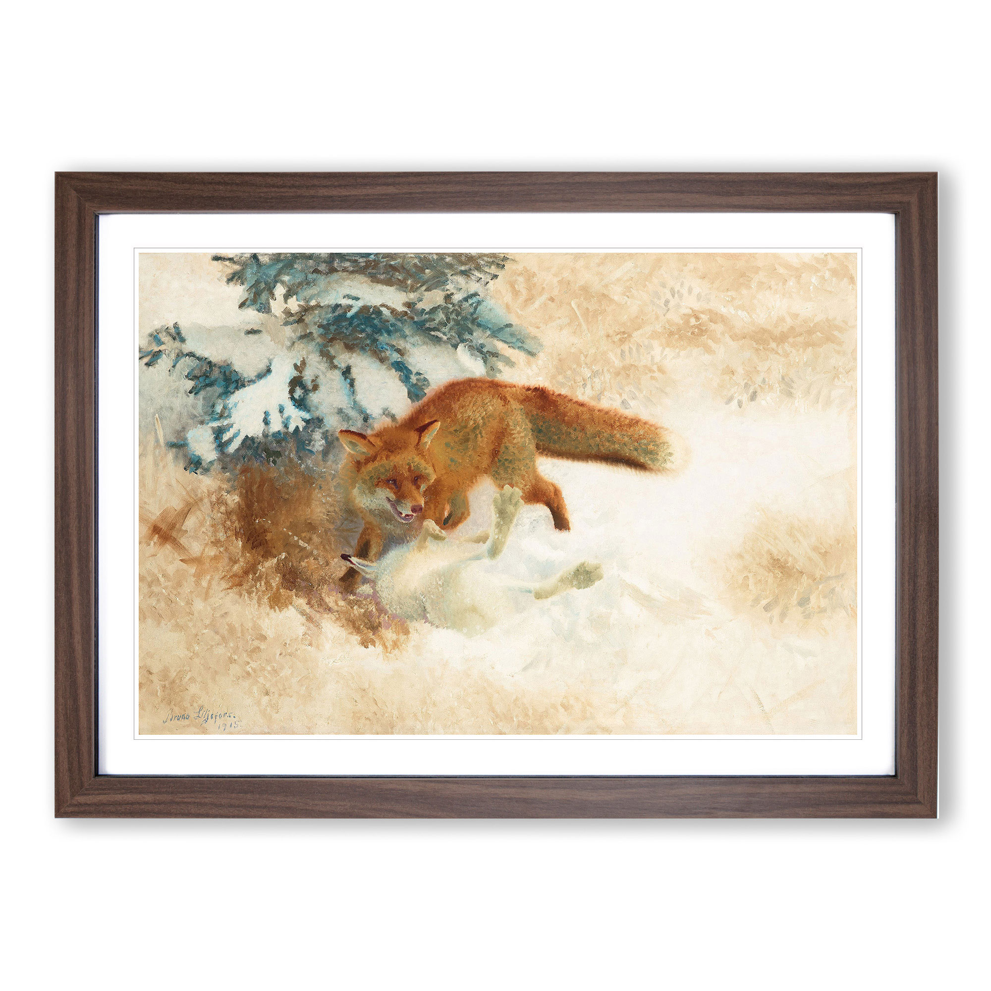 Fox With White Hare By Bruno Liljefors Wall Art Print Framed Picture Poster - Picture 8 of 9