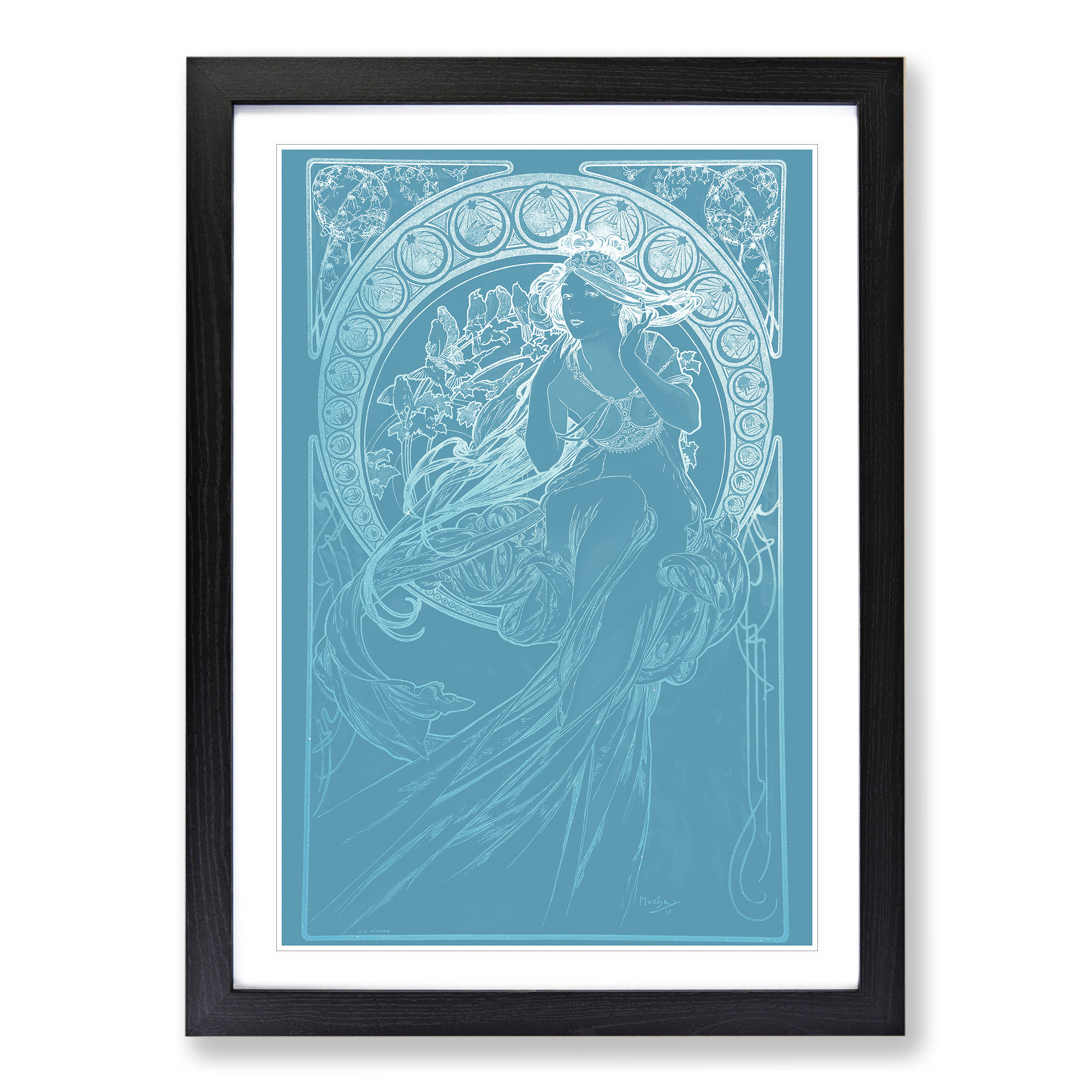 Mucha In Blue Alphonse Mucha Framed Wall Art Print Large Picture
