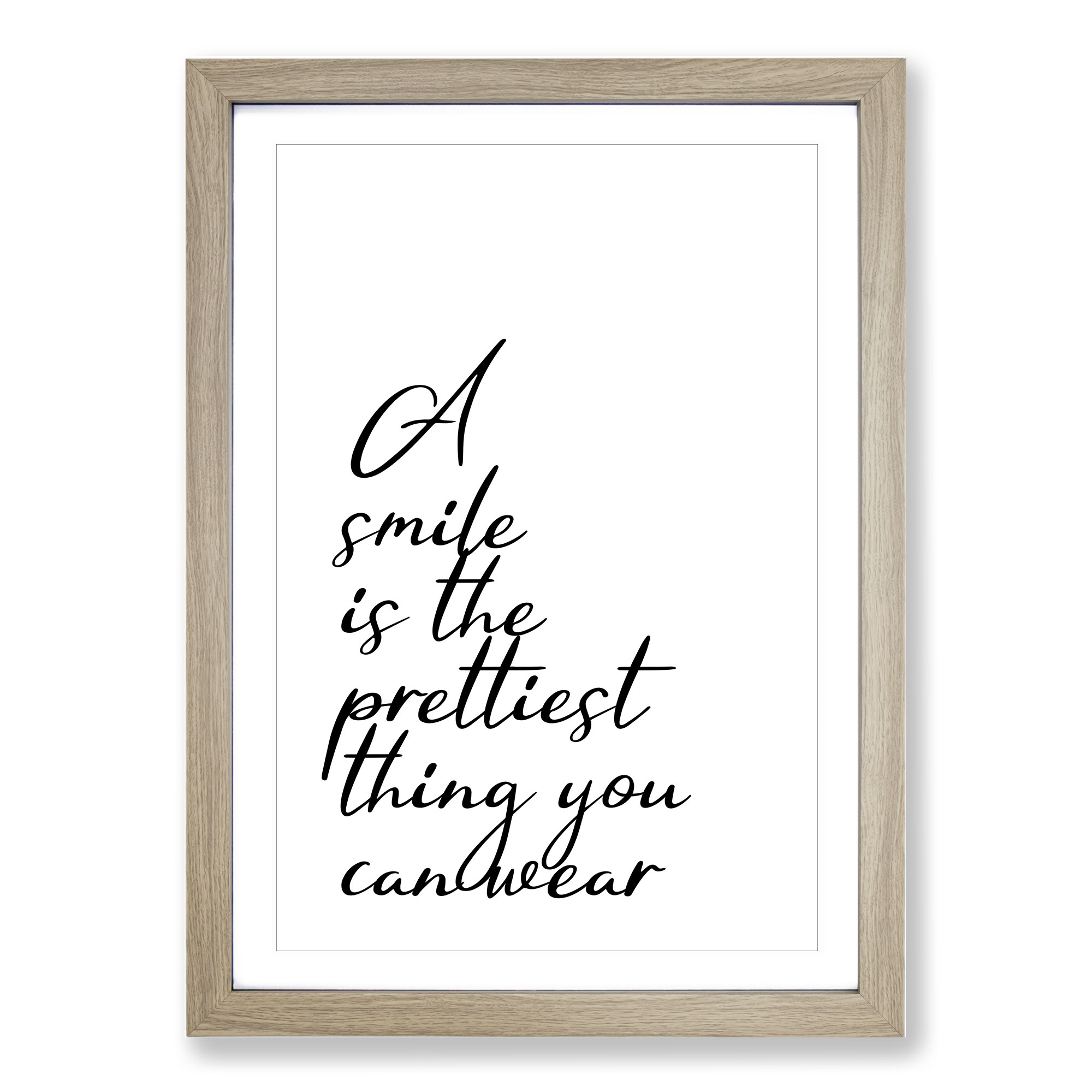 A Smile Is The Prettiest Thing You Can Wear Typography Wall Art Print Framed - Picture 7 of 9