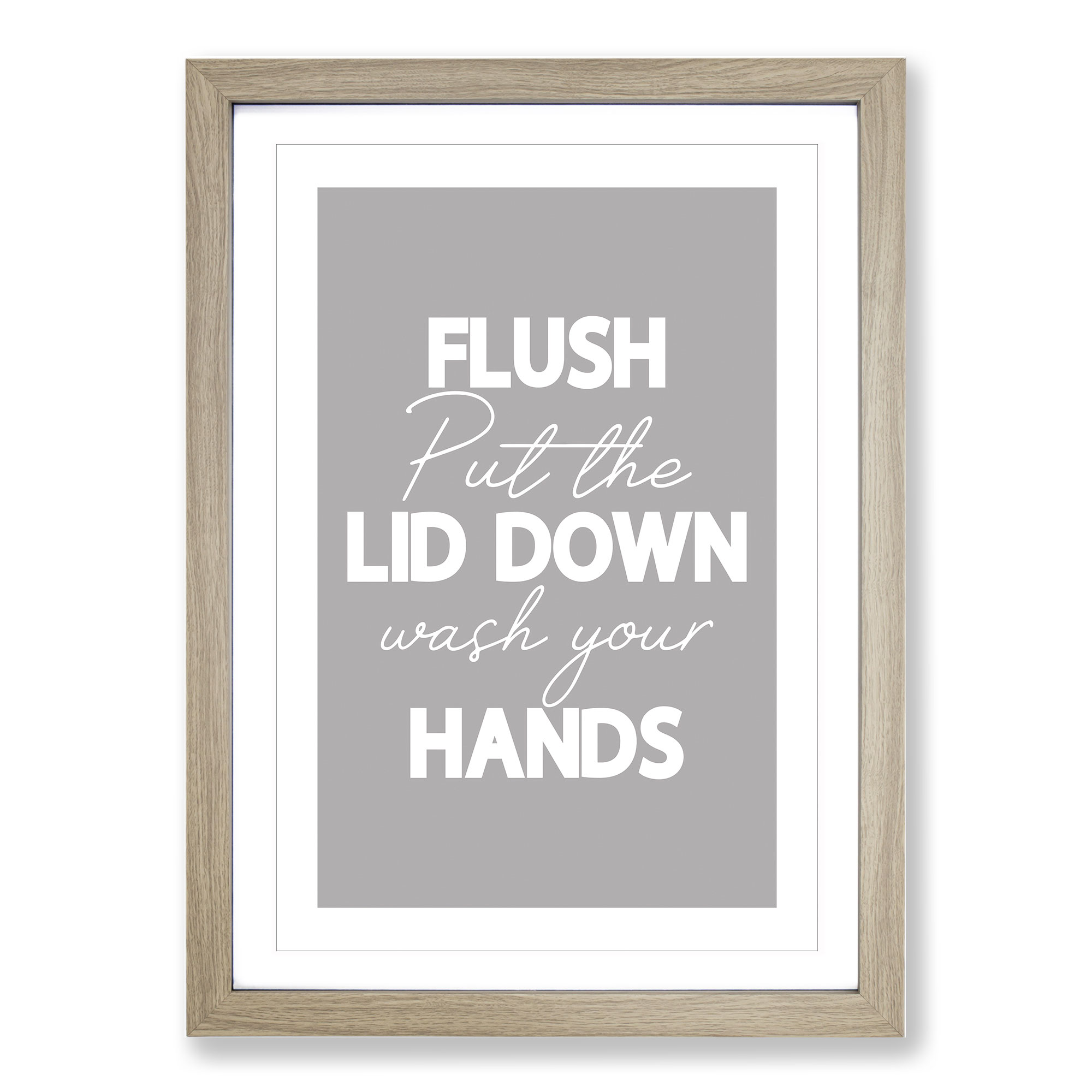 Flush Put The Lid Down Wash Your Hands Typography Wall Art Print Framed Picture - Picture 7 of 9