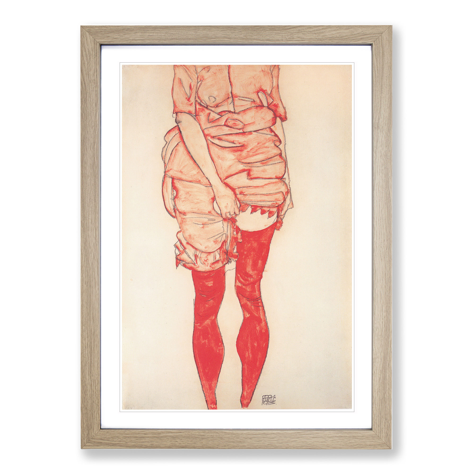 Stehende Frau in Rot von Egon Schiele gerahmte Leinwand Wandbild Kunstdruck Poster Bild - Bild 7 von 9