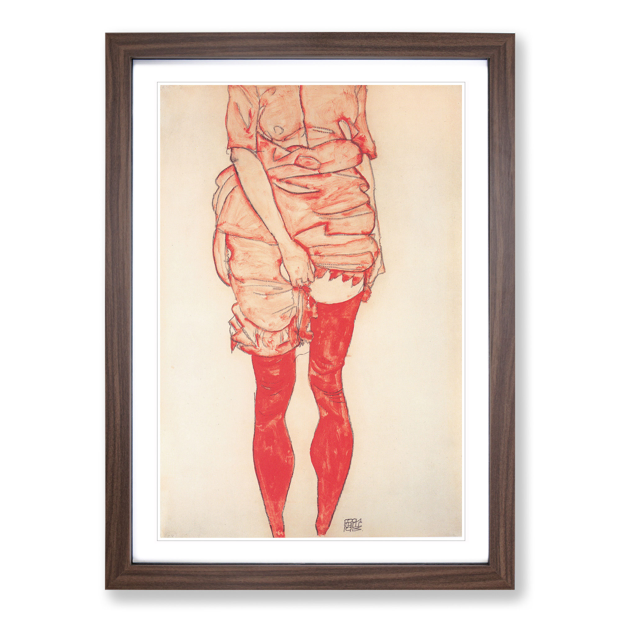 Stehende Frau in Rot von Egon Schiele gerahmte Leinwand Wandbild Kunstdruck Poster Bild - Bild 8 von 9